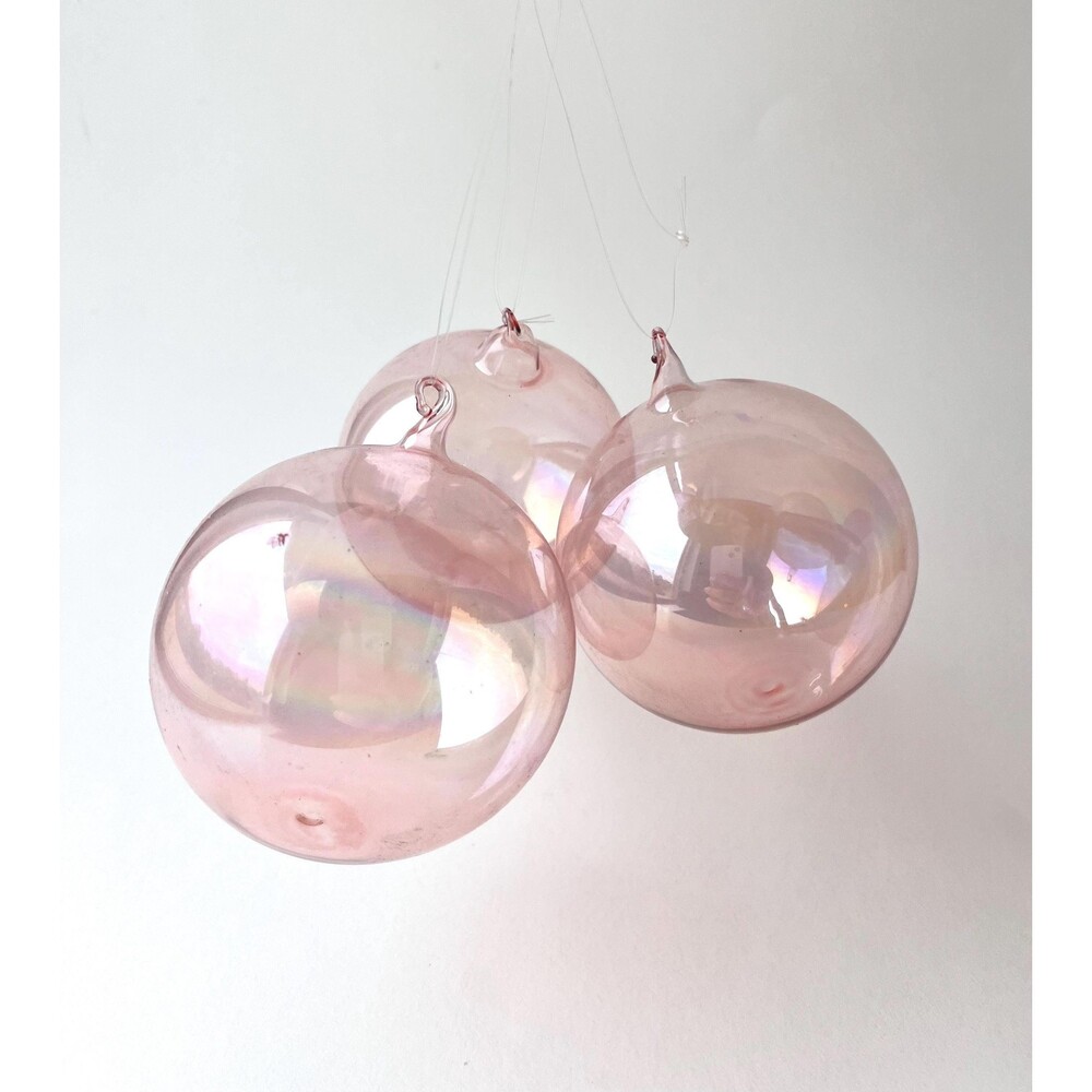 3 Beautiful Vintage Pink Pearlessence Blown Glass Christmas Ornaments